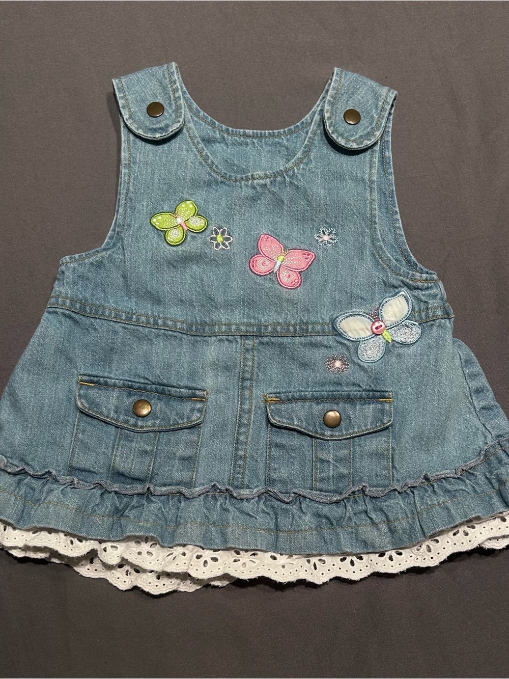 Vintage Y2K Baby Q Light Wash Denim Skirtall with Butterflies